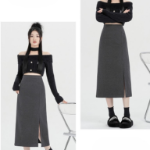 Прямая миди-юбка из плотной ткани с высоким поясом и разрезом