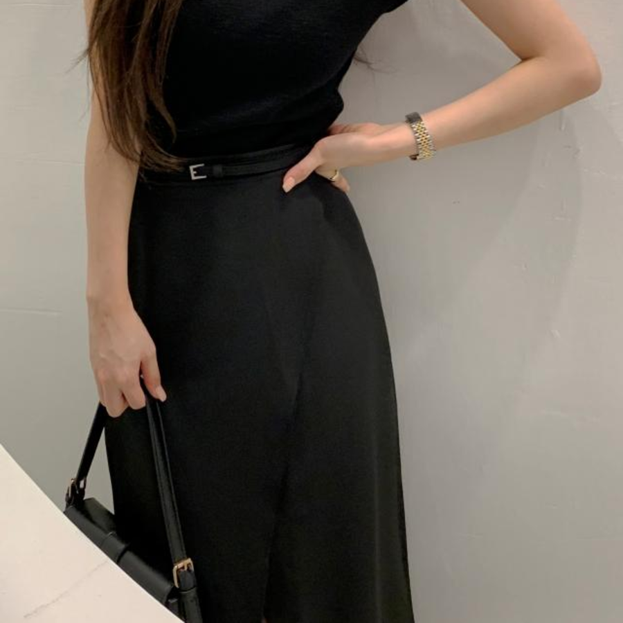 Миди-юбка с запáхом и разрезом в элегантном стиле