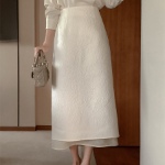 Юбка H-силуэта с цветочным жаккардом и вставками из органзы