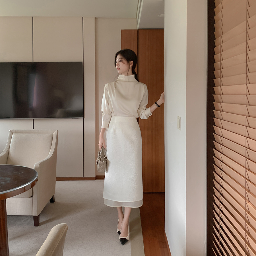 Юбка H-силуэта с цветочным жаккардом и вставками из органзы