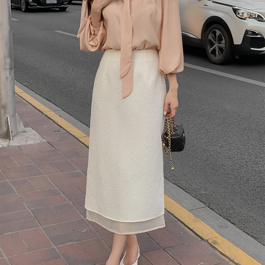 Юбка H-силуэта с цветочным жаккардом и вставками из органзы