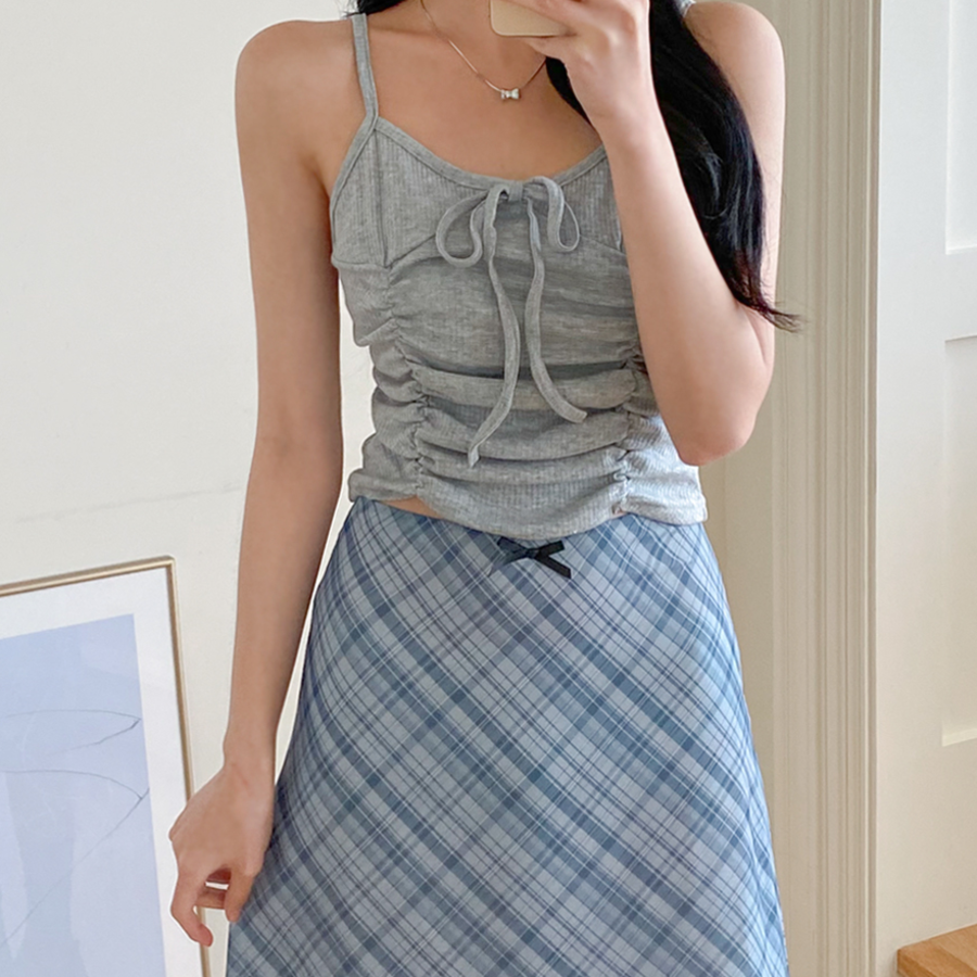 Клетчатая миди-юбка с бантом и лёгким шифоном