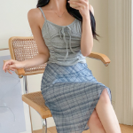 Клетчатая миди-юбка с бантом и лёгким шифоном