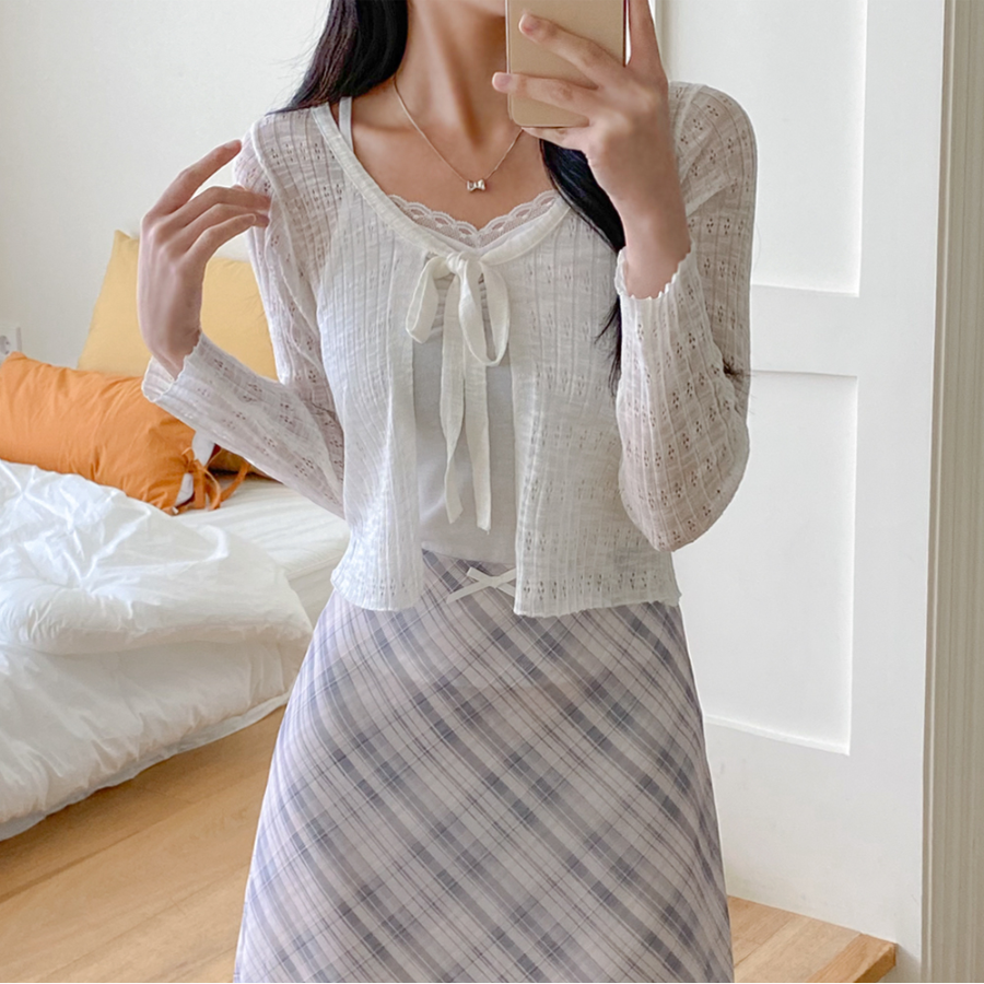 Клетчатая миди-юбка с бантом и лёгким шифоном