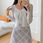 Клетчатая миди-юбка с бантом и лёгким шифоном