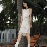 Полупрозрачная миди-юбка в горошек