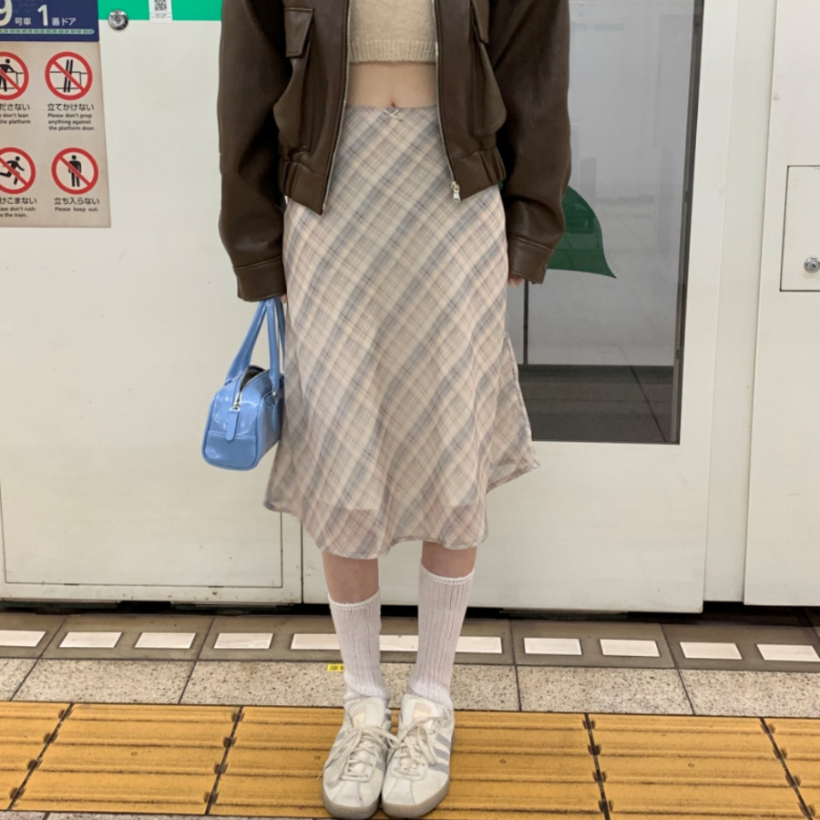 Клетчатая шифоновая миди-юбка