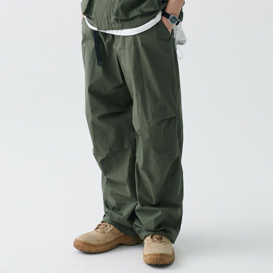 City Leisure CN Wide Belted Parachute Pants [Khaki]