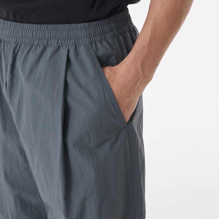 Nylon One-Tuck Wide String Pants [Blue Gray]