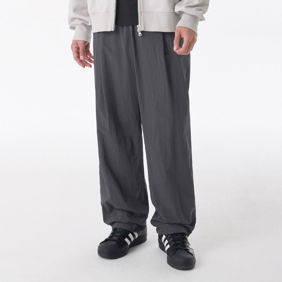 Nylon One-Tuck Wide String Pants [Gray]