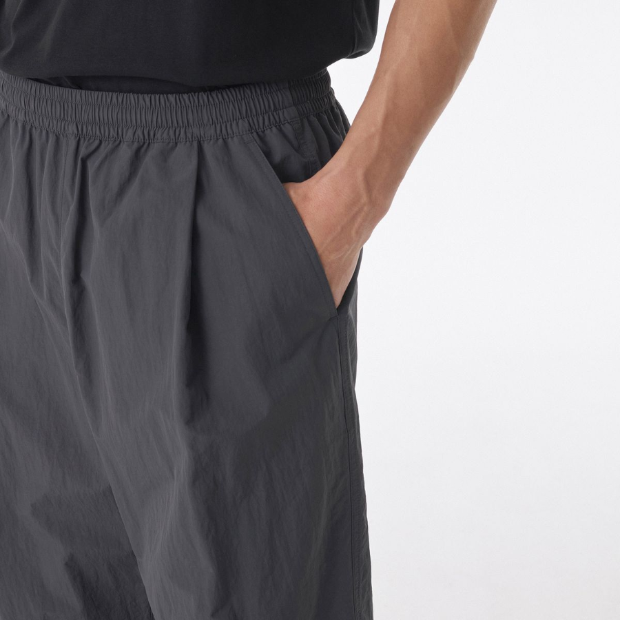 Nylon One-Tuck Wide String Pants [Gray]