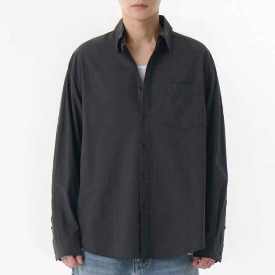 Musinsa Standard Relaxed Cotton Tencel Pigment Shirt – Charcoal Grey
