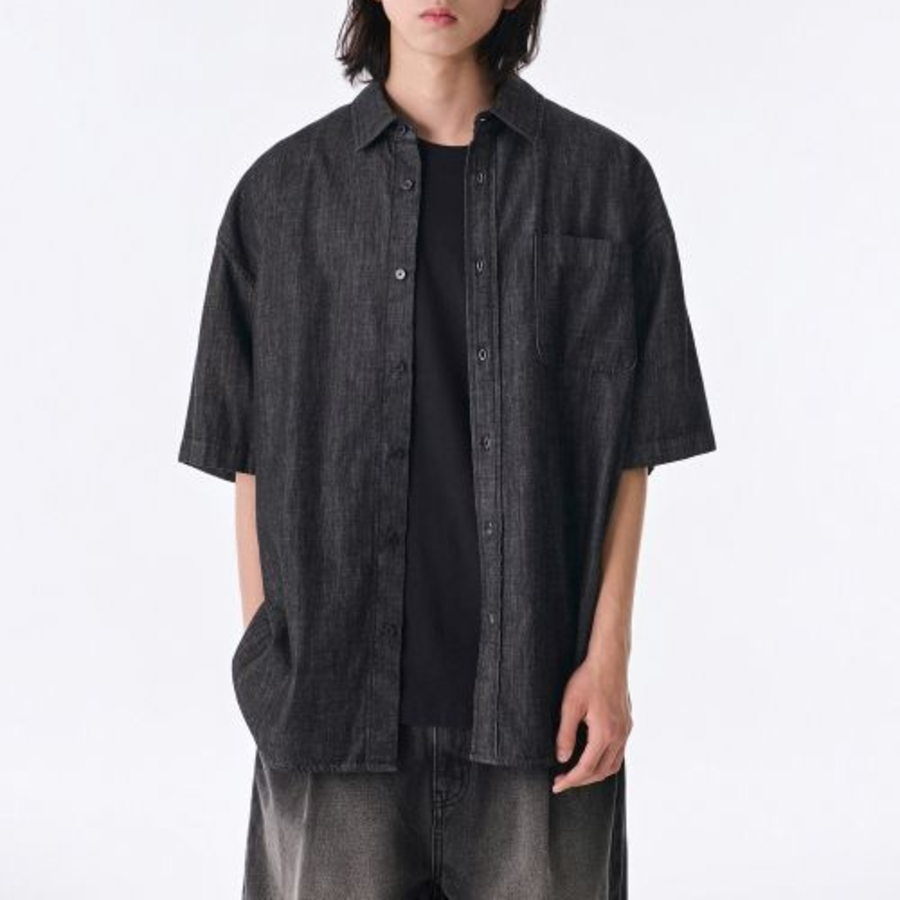 Musinsa Standard Oversized Short Sleeve Denim Shirt – Black