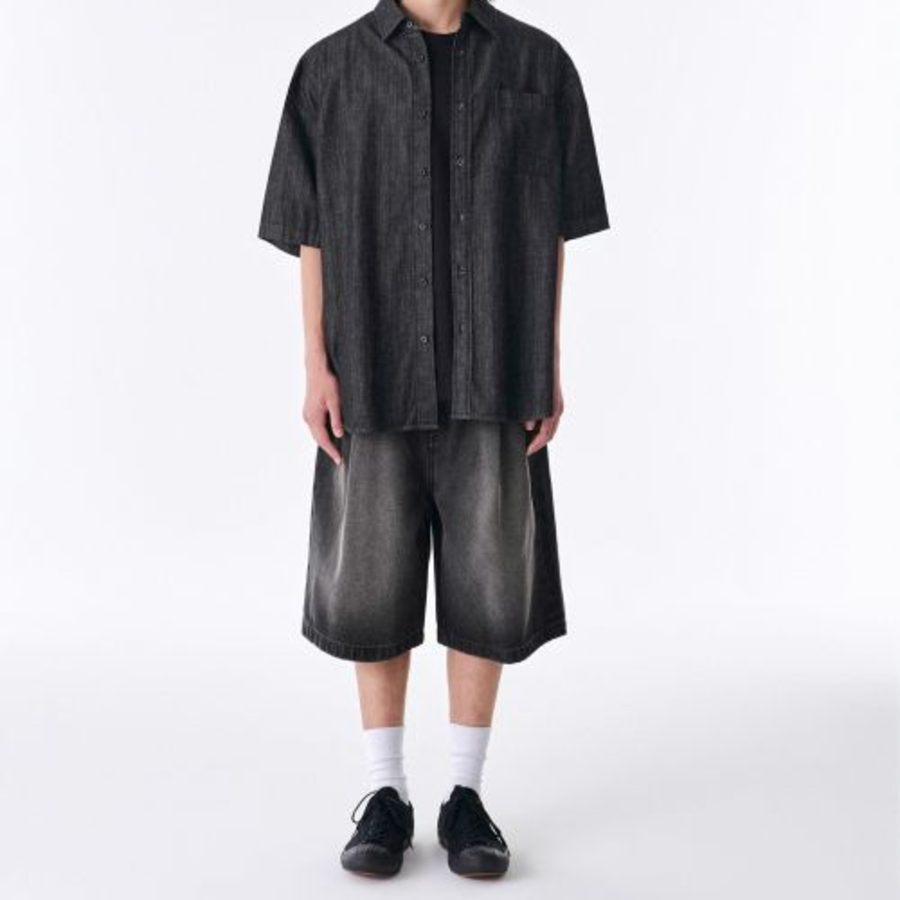 Musinsa Standard Oversized Short Sleeve Denim Shirt – Black