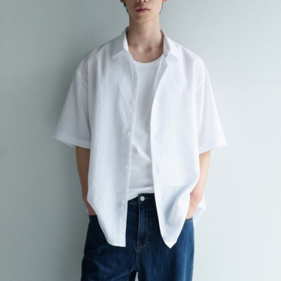 Musinsa Standard Relaxed Linen-Like Short Sleeve Shirt – White