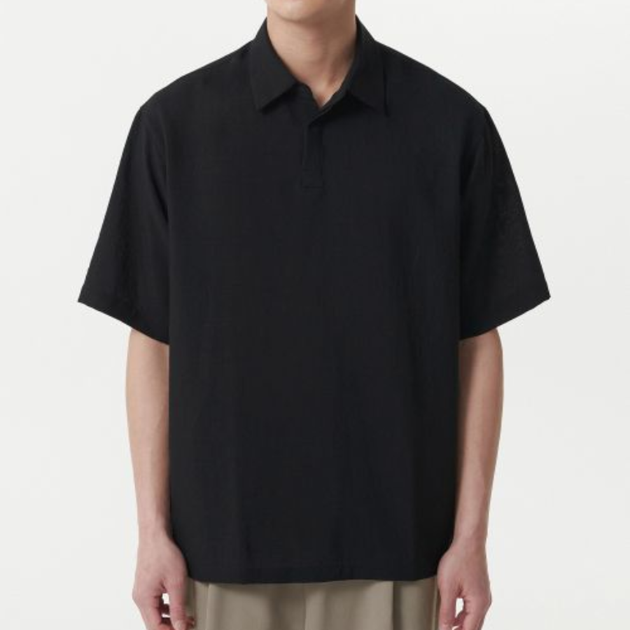 Musinsa Standard Relaxed Linen-Like Tunic Short Sleeve Shirt – Black