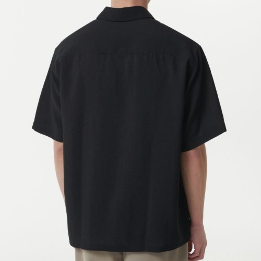 Musinsa Standard Relaxed Linen-Like Tunic Short Sleeve Shirt – Black