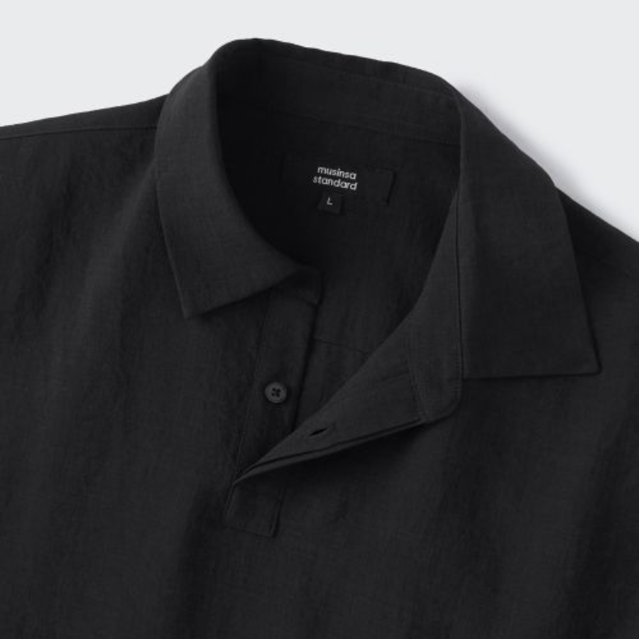 Musinsa Standard Relaxed Linen-Like Tunic Short Sleeve Shirt – Black