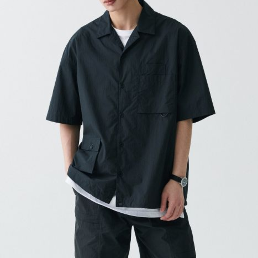 Musinsa Standard City Leisure CN Oversized Glasses Pocket Short Sleeve Shirt – Black