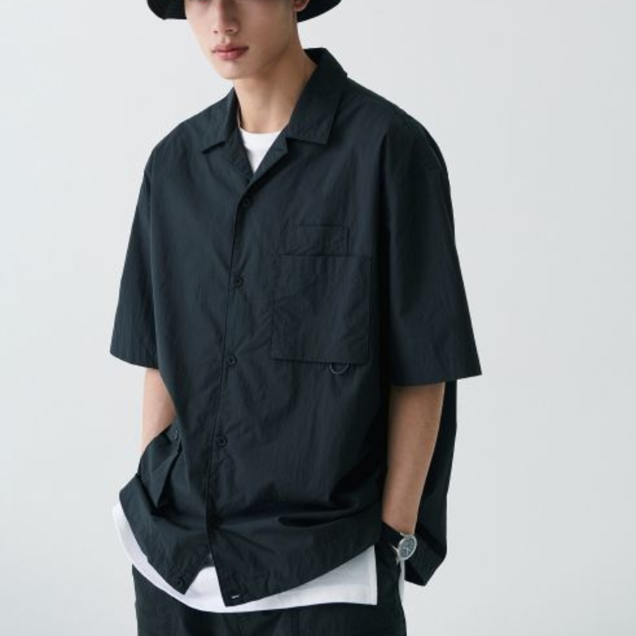 Musinsa Standard City Leisure CN Oversized Glasses Pocket Short Sleeve Shirt – Black