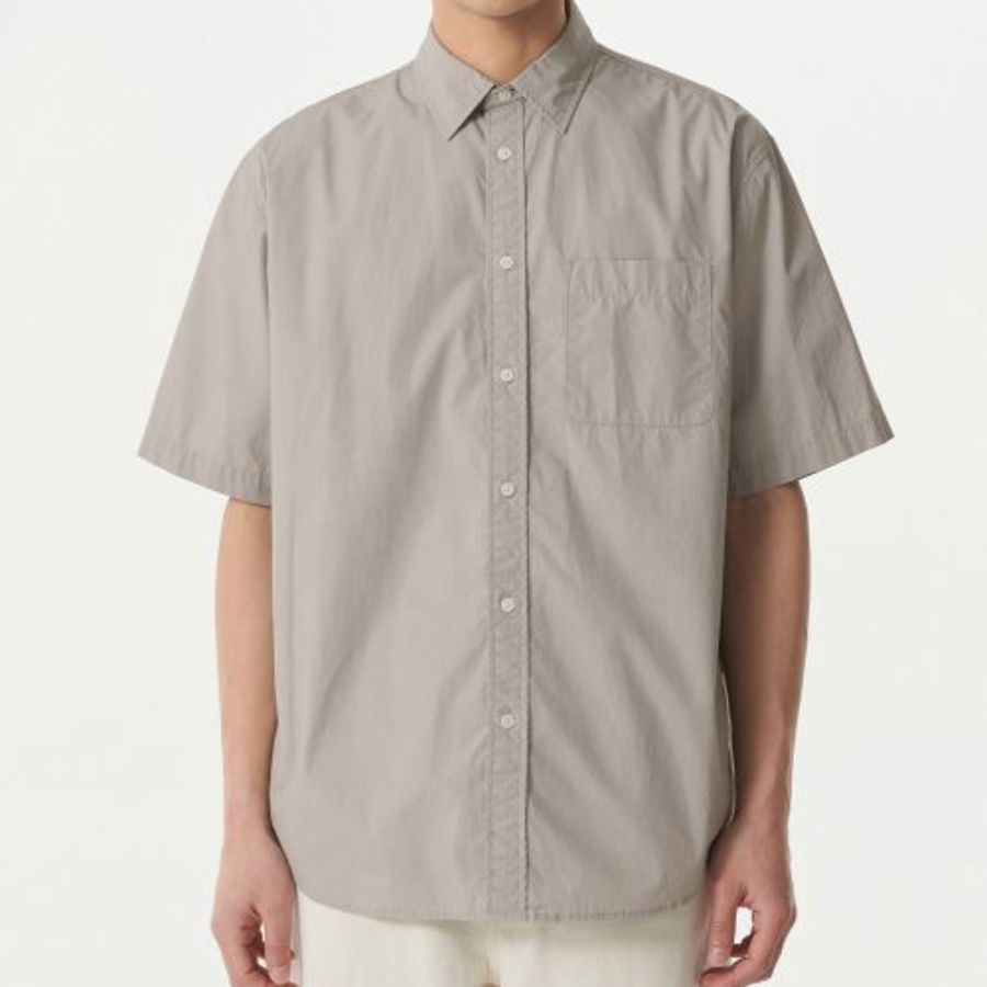 Musinsa Standard Relaxed Washed Poplin Short Sleeve Shirt – Light Beige