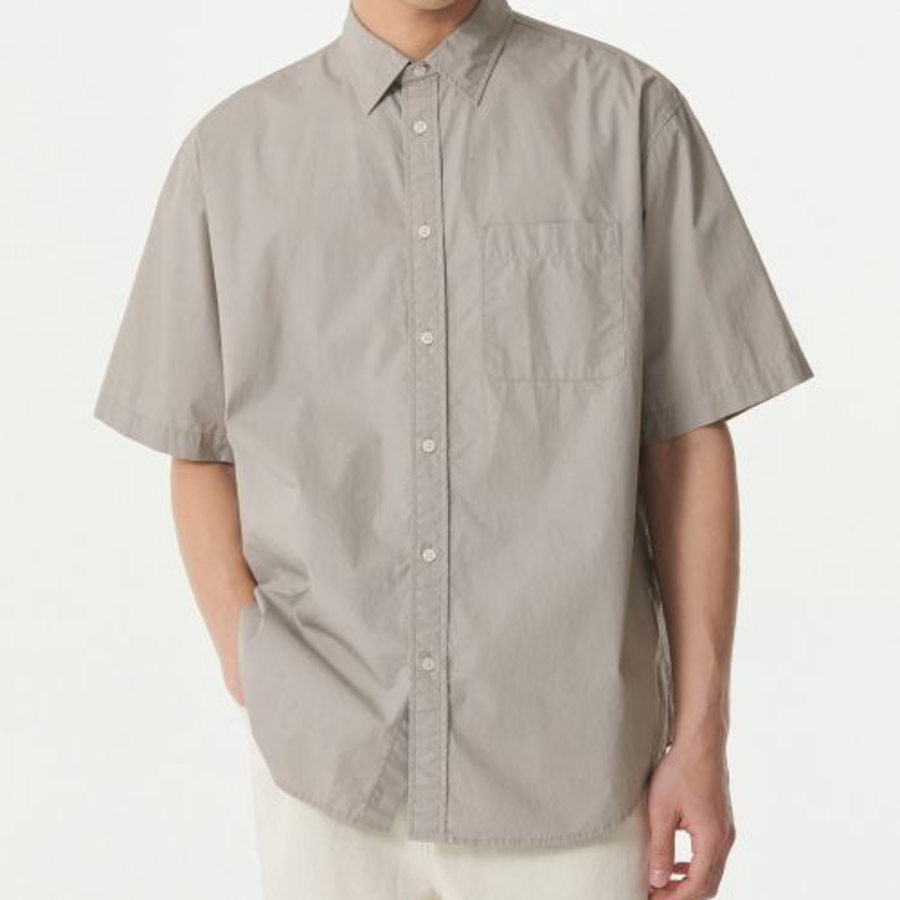 Musinsa Standard Relaxed Washed Poplin Short Sleeve Shirt – Light Beige