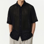 Musinsa Standard Relaxed Crochet Short Sleeve Shirt – Black