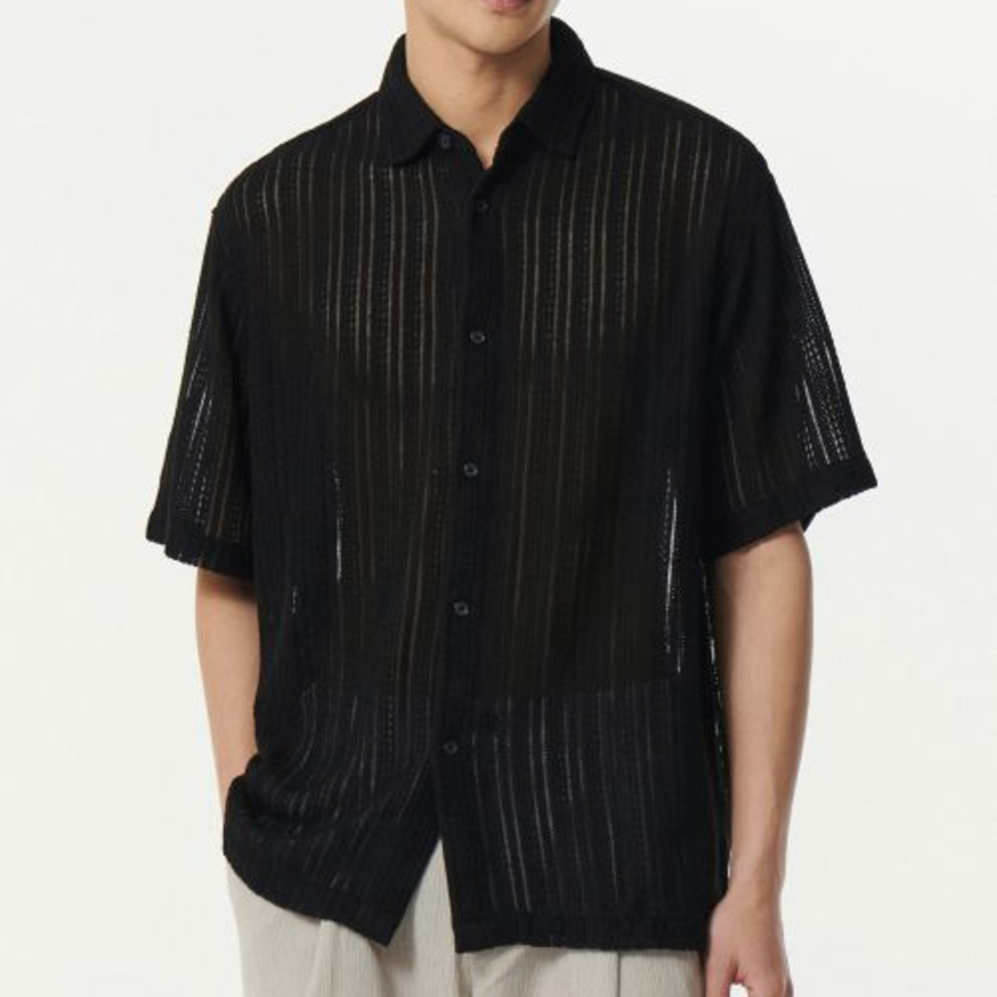 Musinsa Standard Relaxed Crochet Short Sleeve Shirt – Black