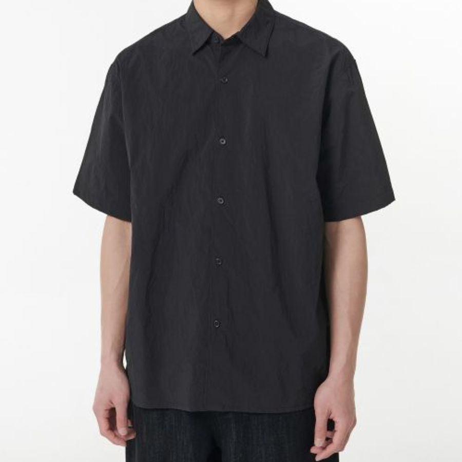 Musinsa Standard Relaxed Nylon Crinkle Short Sleeve Shirt – Black