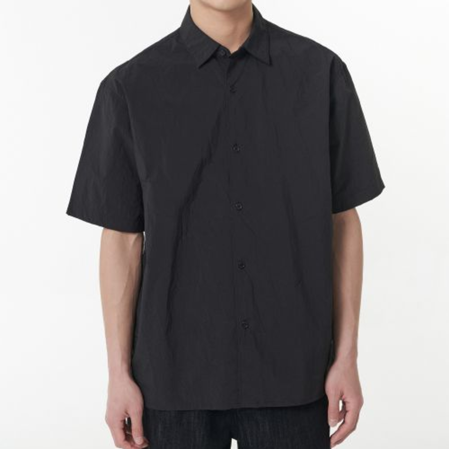 Musinsa Standard Relaxed Nylon Crinkle Short Sleeve Shirt – Black