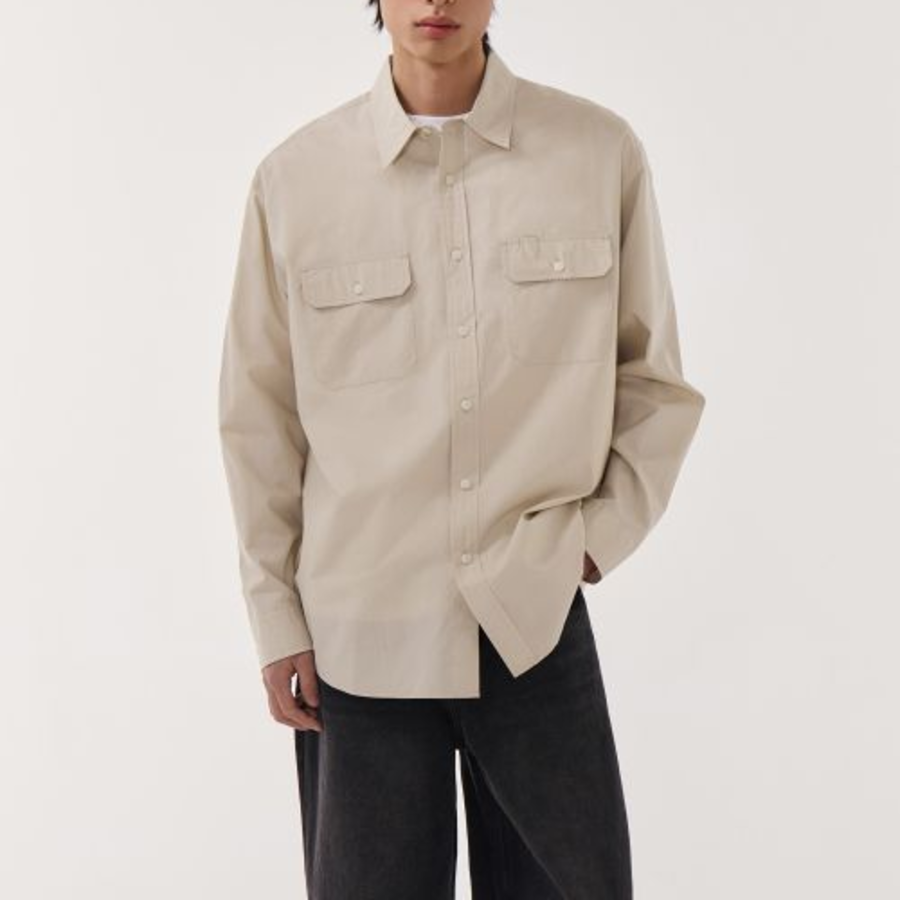 Musinsa Standard Relaxed Soft Poplin Officer Shirt – Light Beige