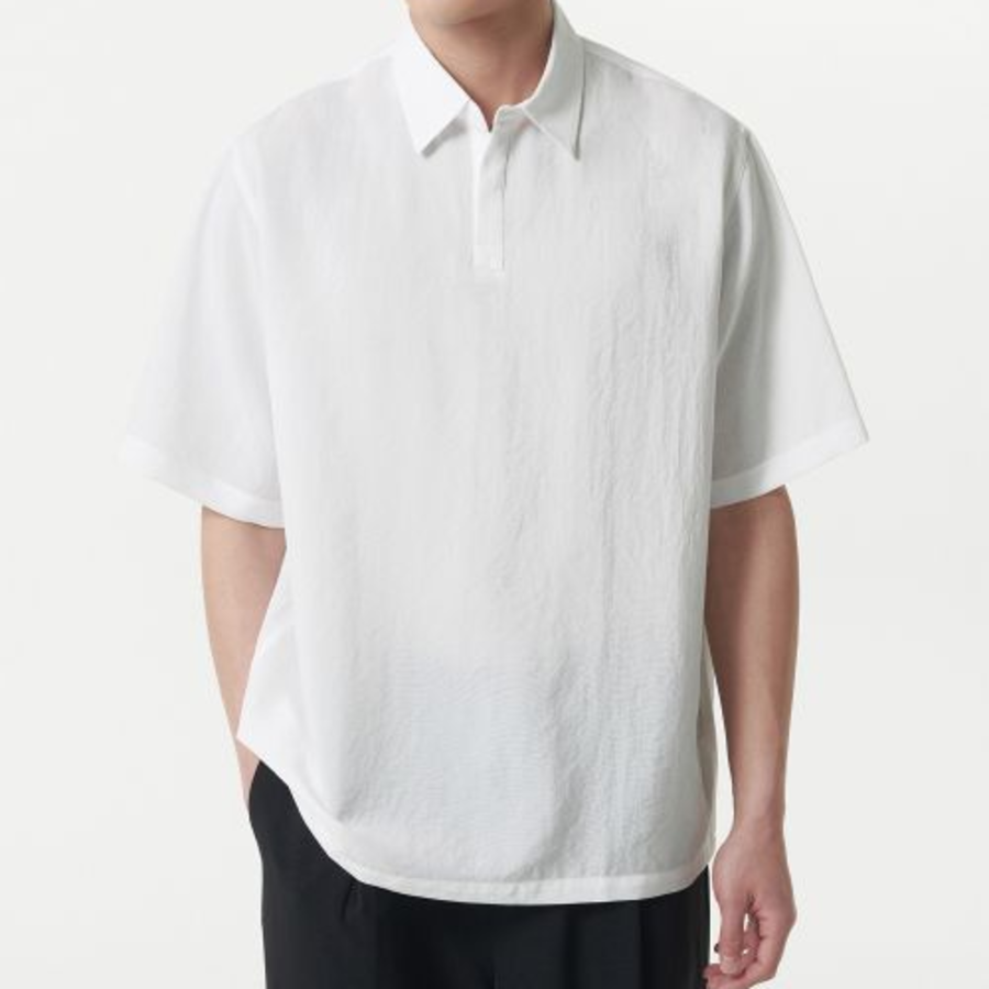 Musinsa Standard Relaxed Linen-Like Tunic Short-Sleeve Shirt – White