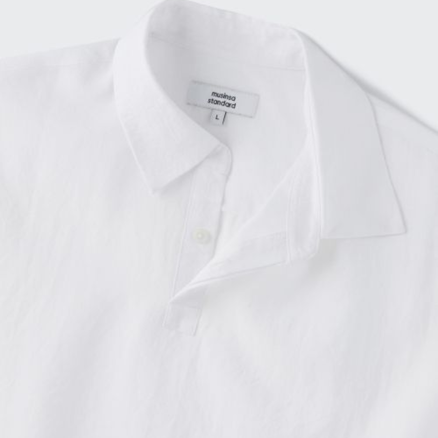 Musinsa Standard Relaxed Linen-Like Tunic Short-Sleeve Shirt – White