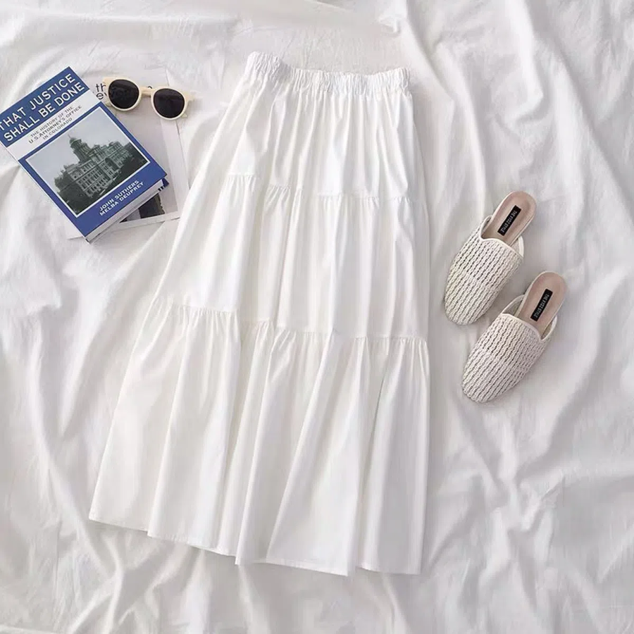 Многослойная длинная юбка с пышными ярусами и эластичным поясом