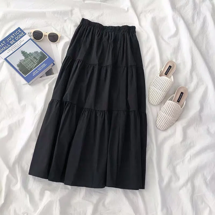 Многослойная длинная юбка с пышными ярусами и эластичным поясом