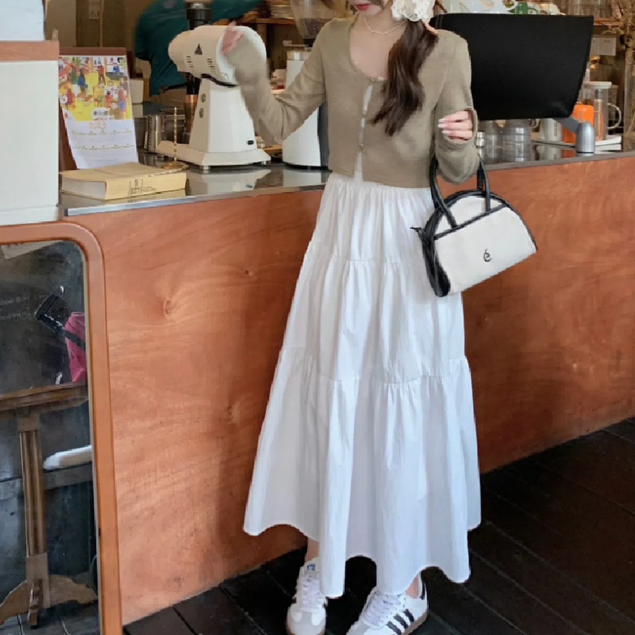 Многослойная длинная юбка с пышными ярусами и эластичным поясом