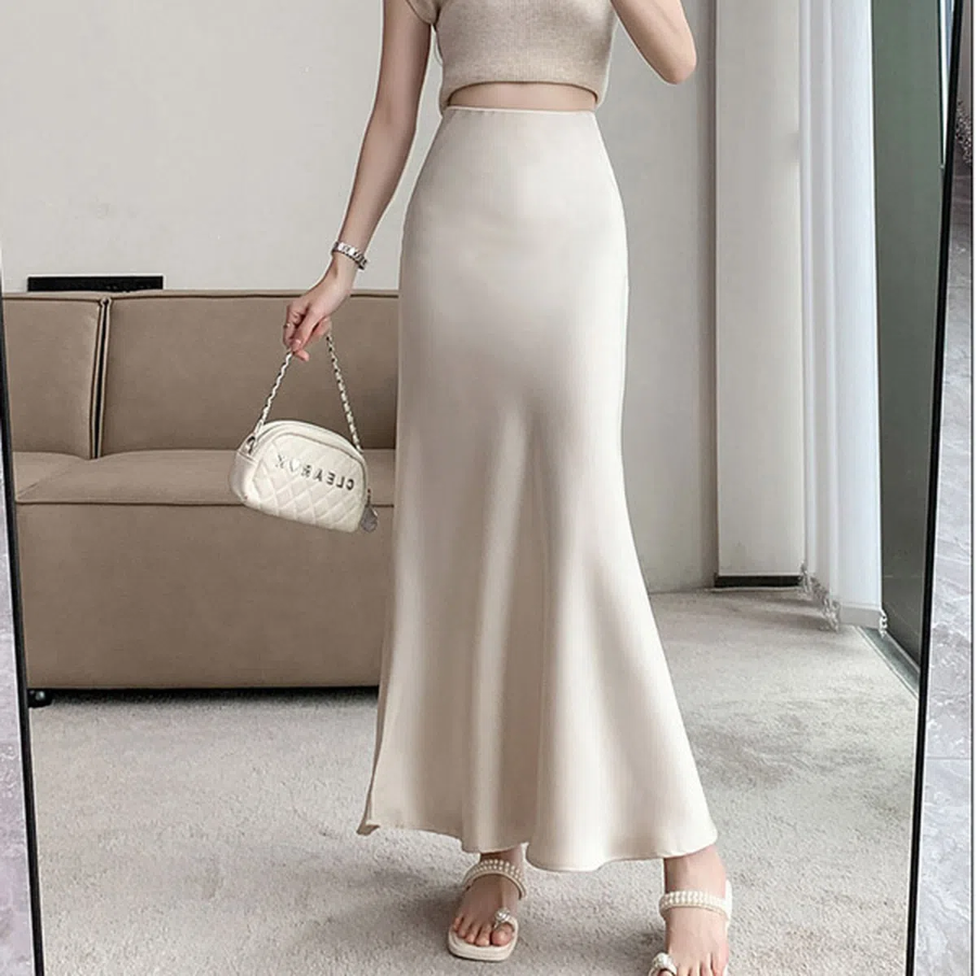 Атласная юбка-русалка макси-длины