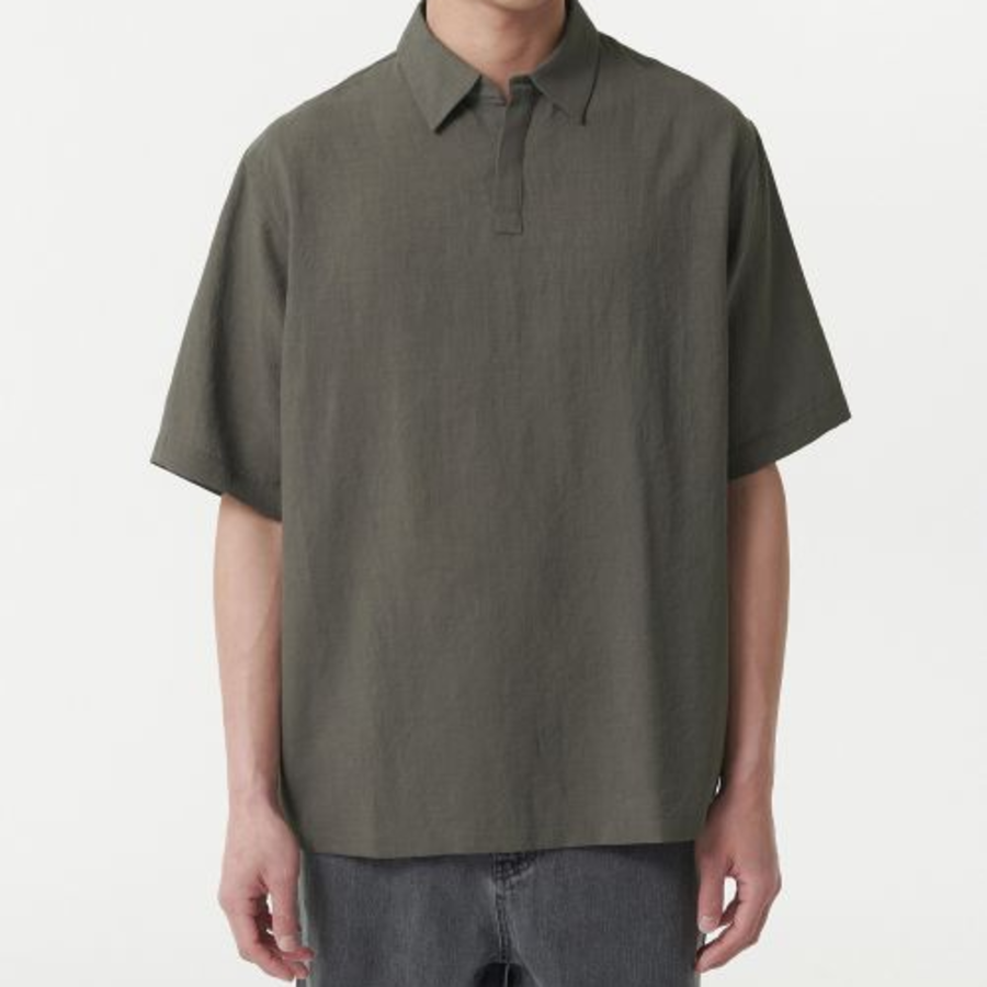 Musinsa Standard Relaxed Linen-Like Tunic Short Sleeve Shirt – Khaki