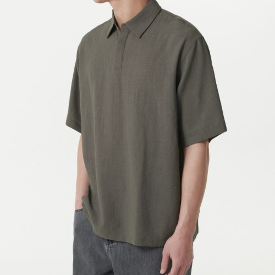 Musinsa Standard Relaxed Linen-Like Tunic Short Sleeve Shirt – Khaki