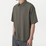 Musinsa Standard Relaxed Linen-Like Tunic Short Sleeve Shirt – Khaki