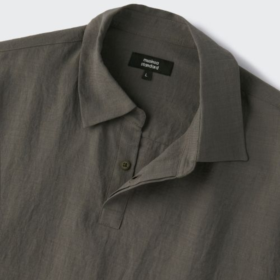 Musinsa Standard Relaxed Linen-Like Tunic Short Sleeve Shirt – Khaki