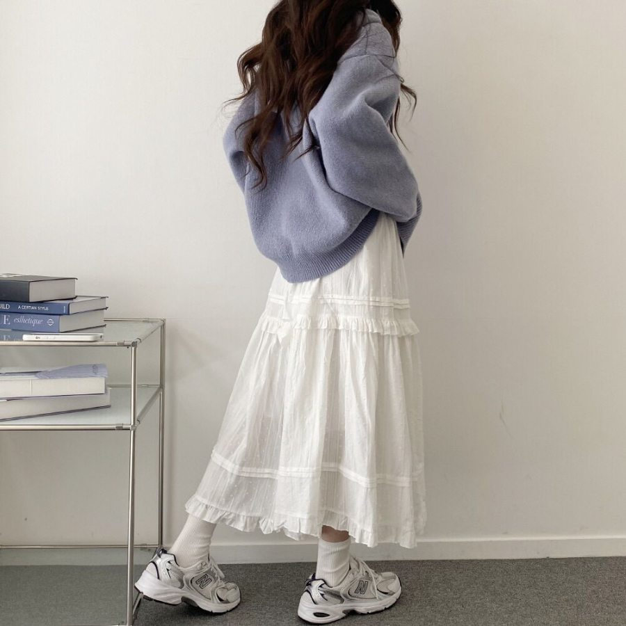 Длинная юбка с оборками, кружевом и текстурой «попкорн»