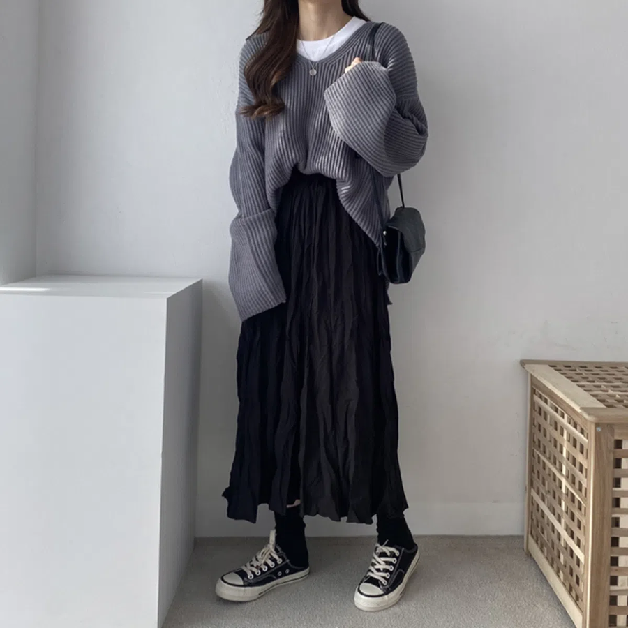 Длинная плиссированная юбка с эффектом жатки