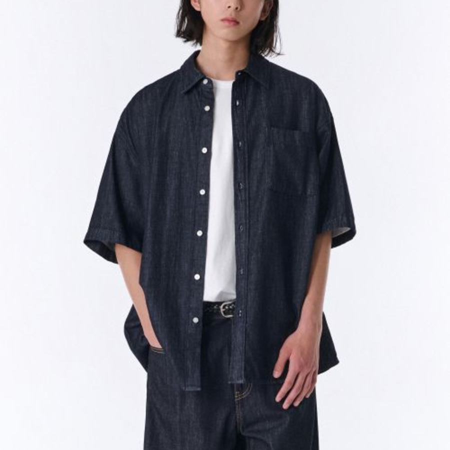Musinsa Standard Oversized Short Sleeve Denim Shirt – Deep Indigo
