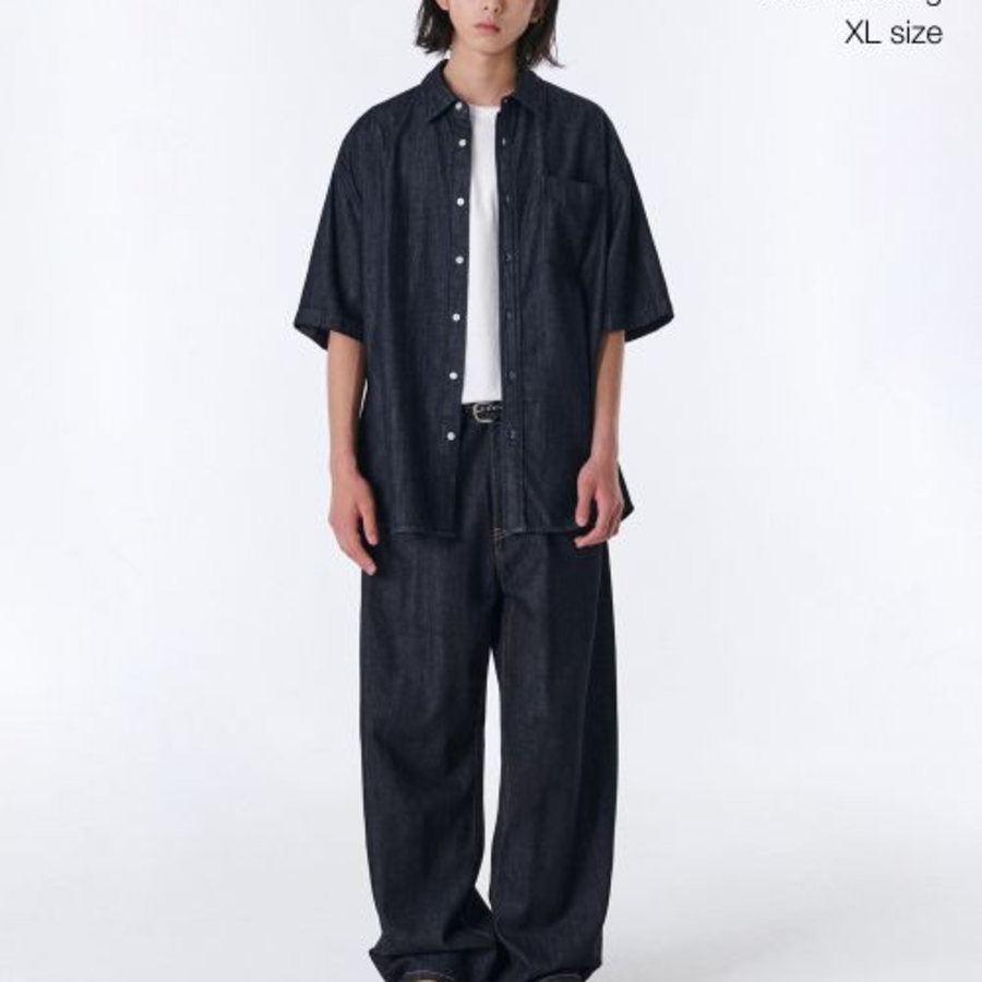 Musinsa Standard Oversized Short Sleeve Denim Shirt – Deep Indigo