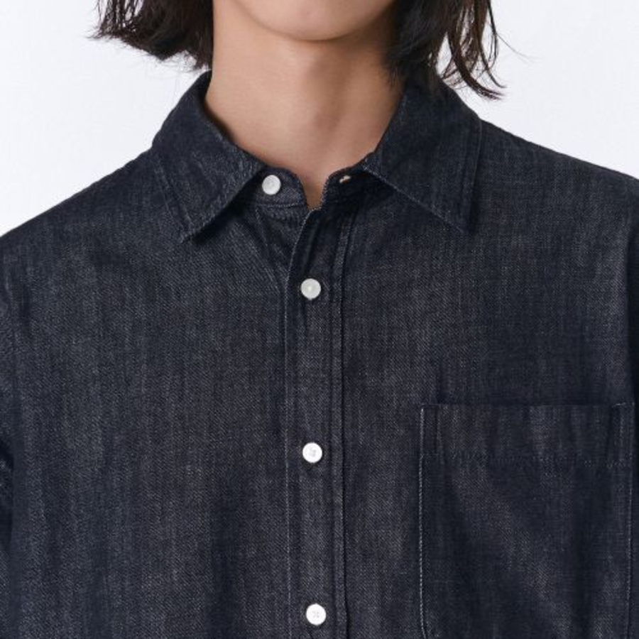 Musinsa Standard Oversized Short Sleeve Denim Shirt – Deep Indigo