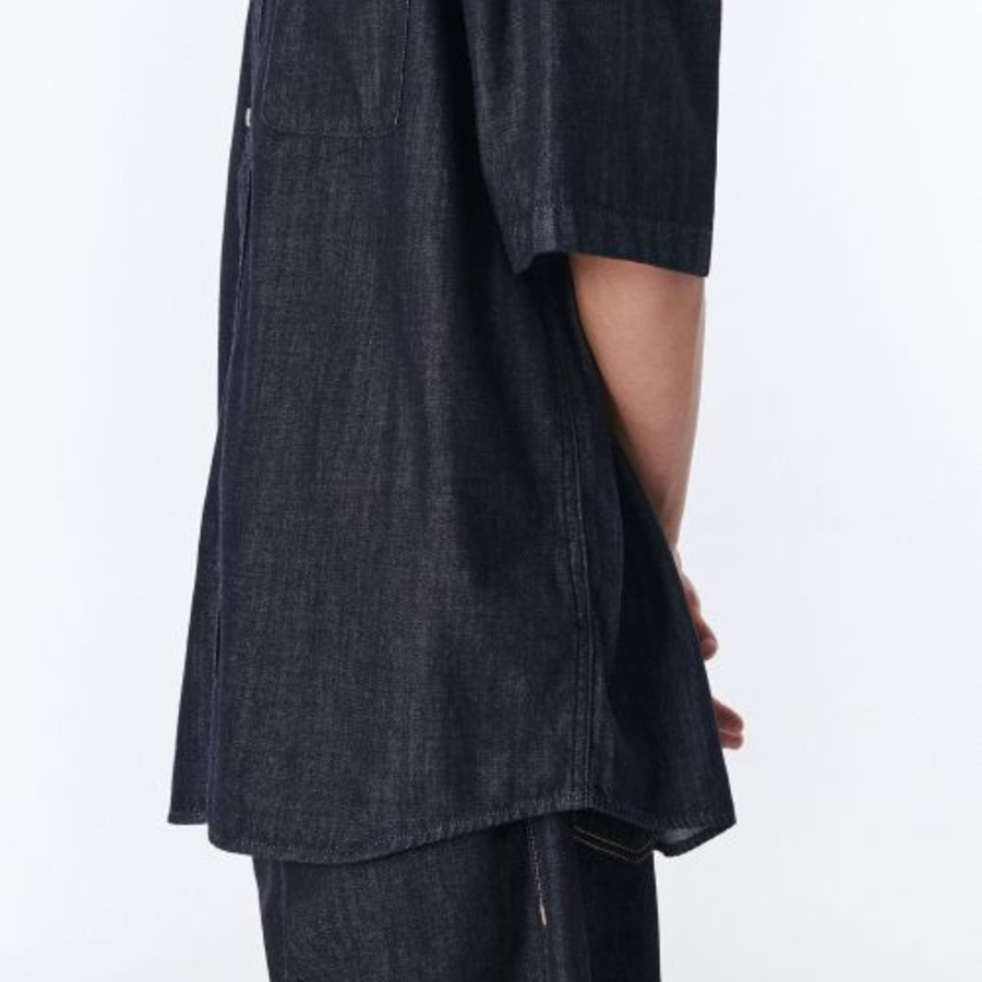Musinsa Standard Oversized Short Sleeve Denim Shirt – Deep Indigo