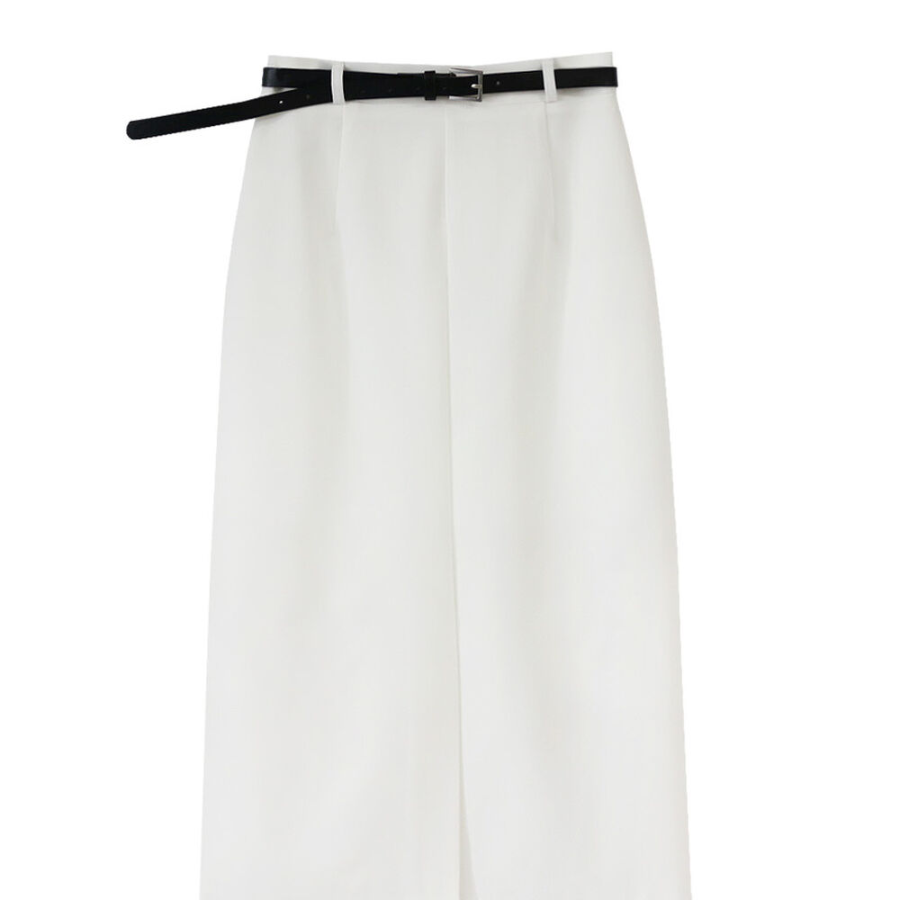 Прямая длинная юбка с разрезом и ремнём