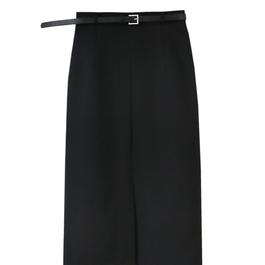 Прямая длинная юбка с разрезом и ремнём