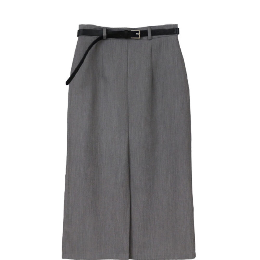 Прямая длинная юбка с разрезом и ремнём